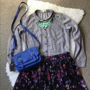 Grey and White Polka-Dot Blouse